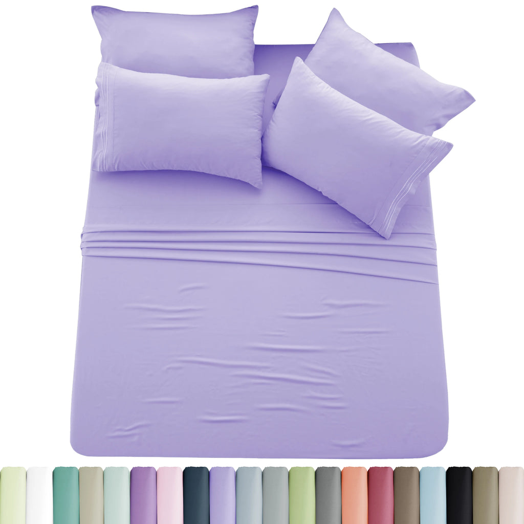 6pc Solid Sheet Set, Microfiber, 2 Pillowcases