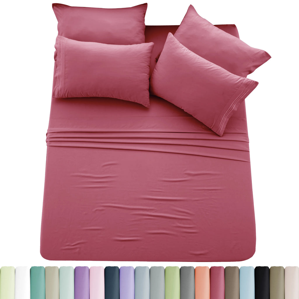 6pc Solid Sheet Set, Microfiber, 2 Pillowcases