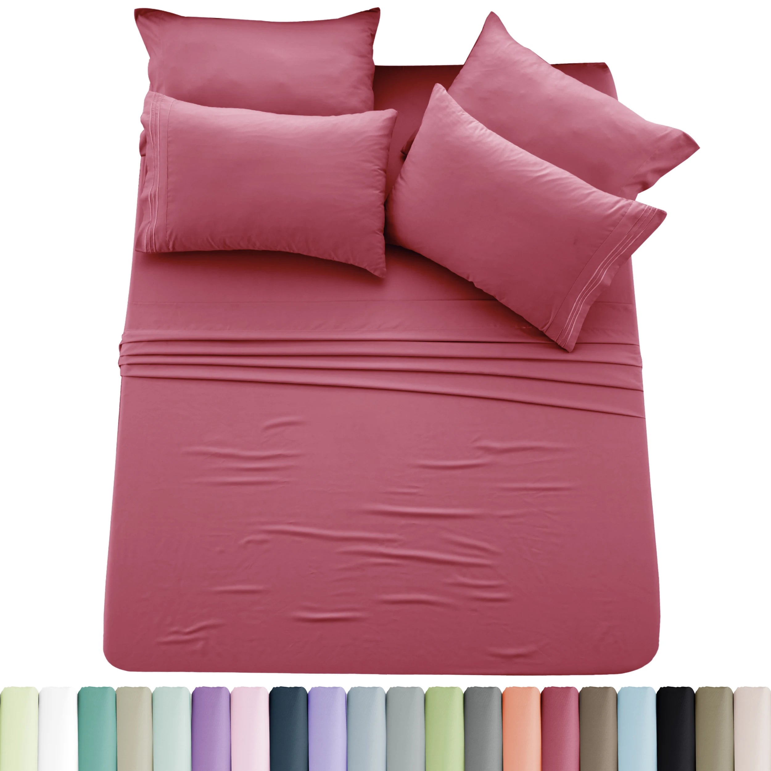 6pc Solid Sheet Set, Microfiber, 2 Pillowcases