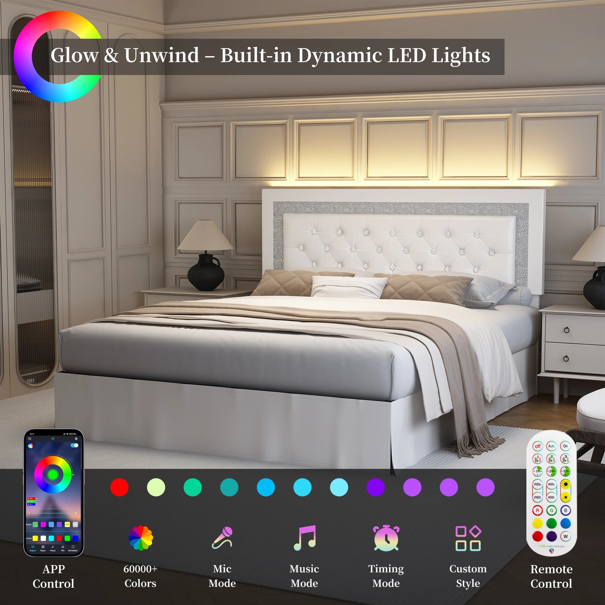 Queen Bed Frame/ LED Lights