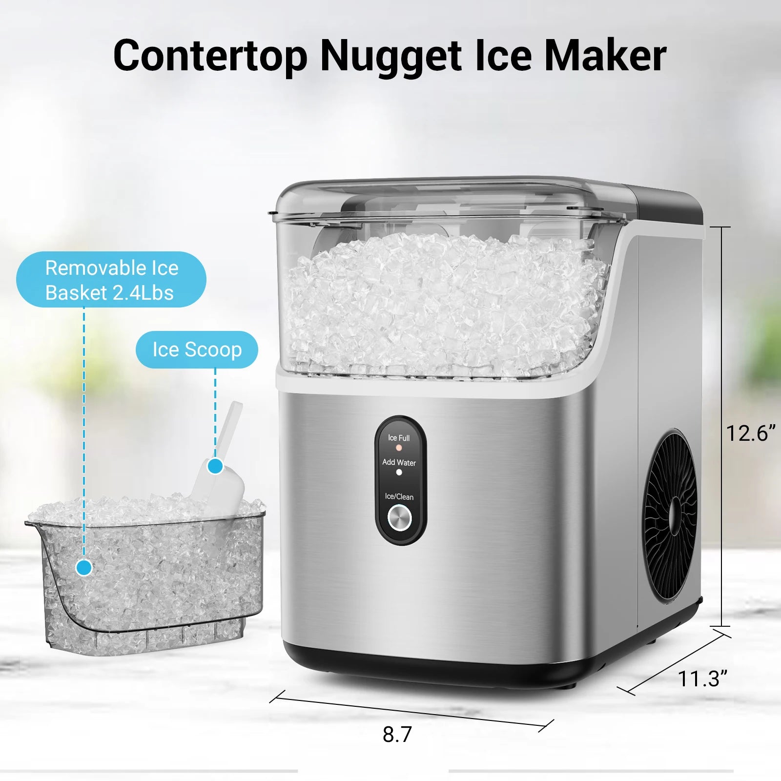 Countertop Self-Cleaning Portable Ice Machine, Ice Scoop