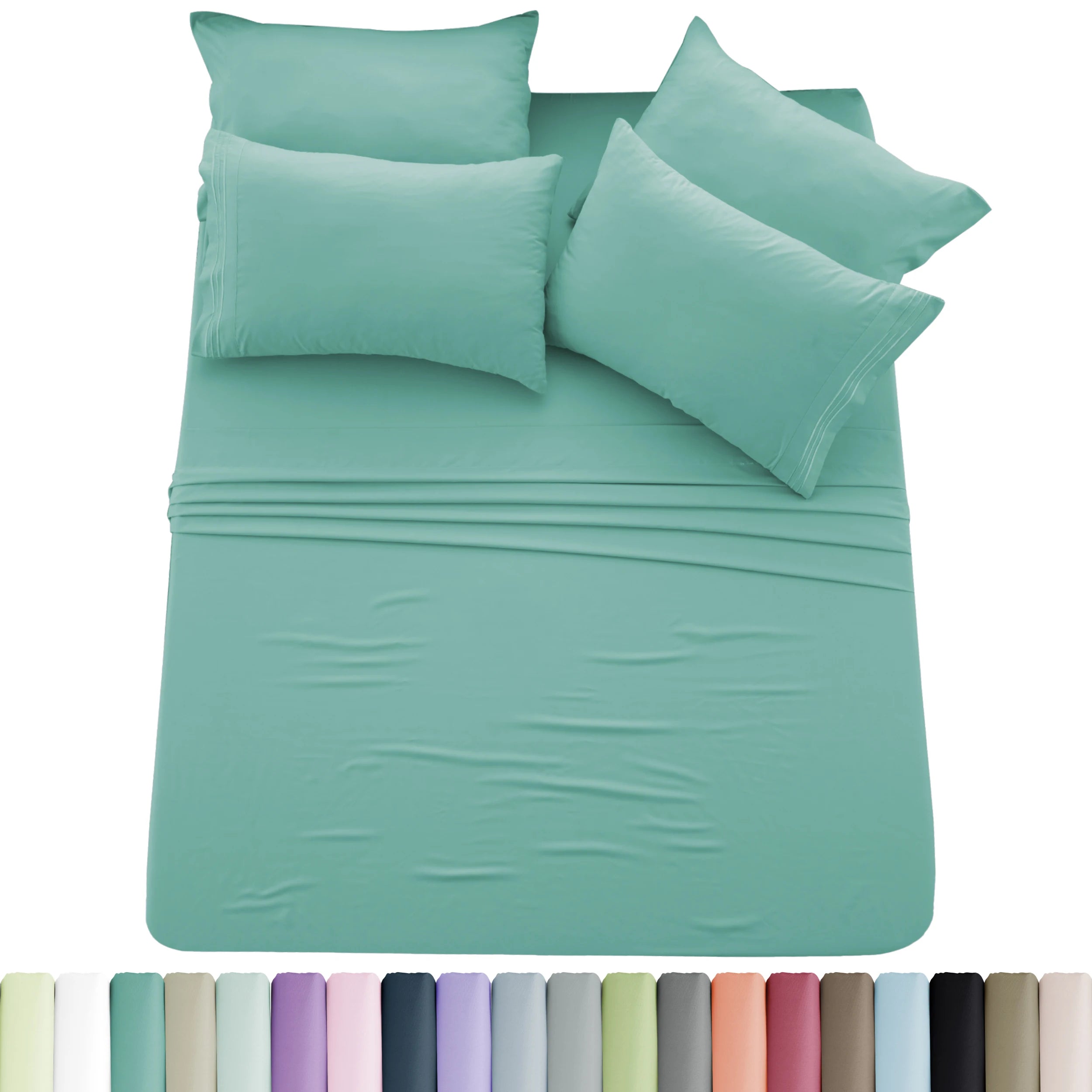 6pc Solid Sheet Set, Microfiber, 2 Pillowcases