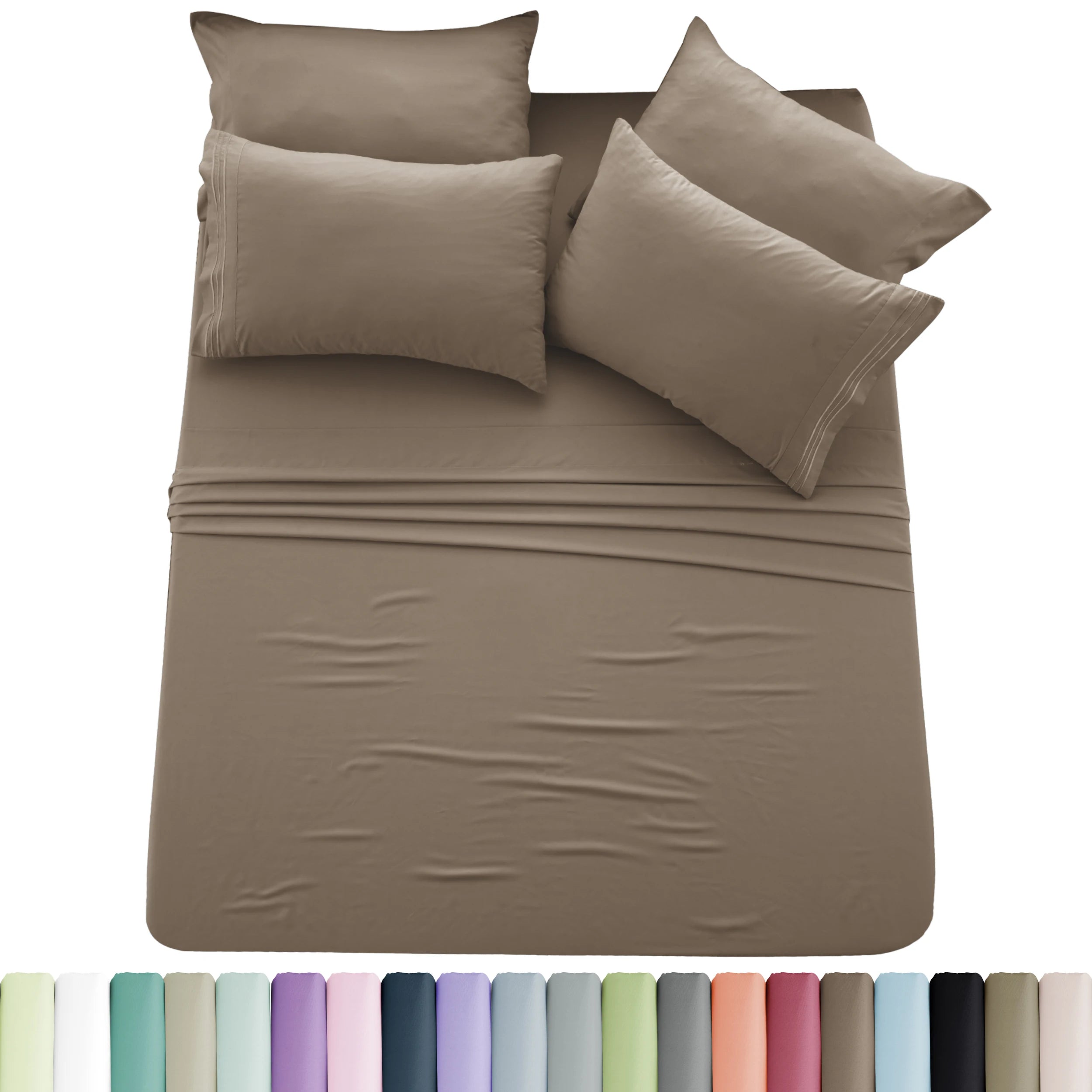 6pc Solid Sheet Set, Microfiber, 2 Pillowcases