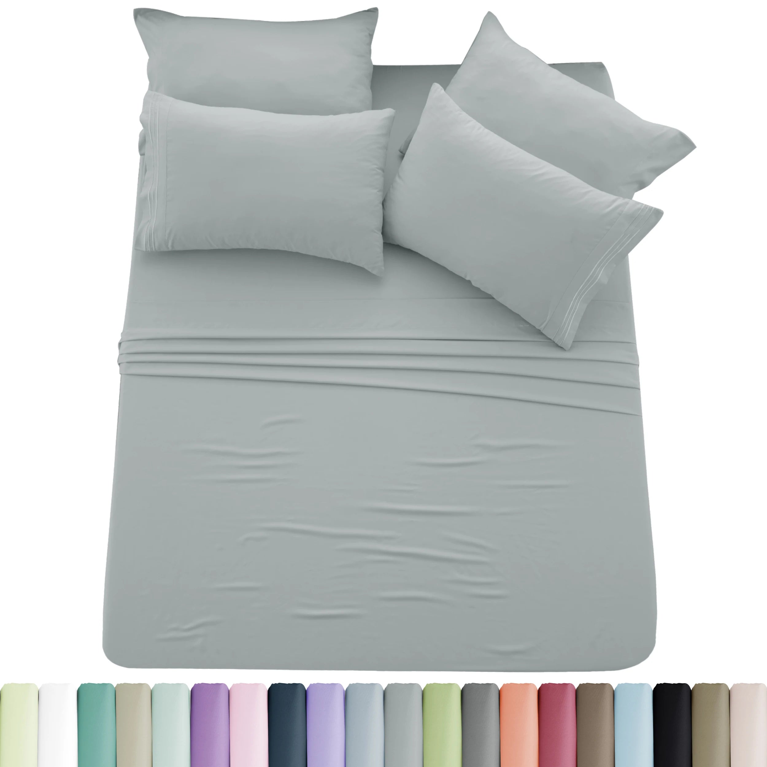 6pc Solid Sheet Set, Microfiber, 2 Pillowcases