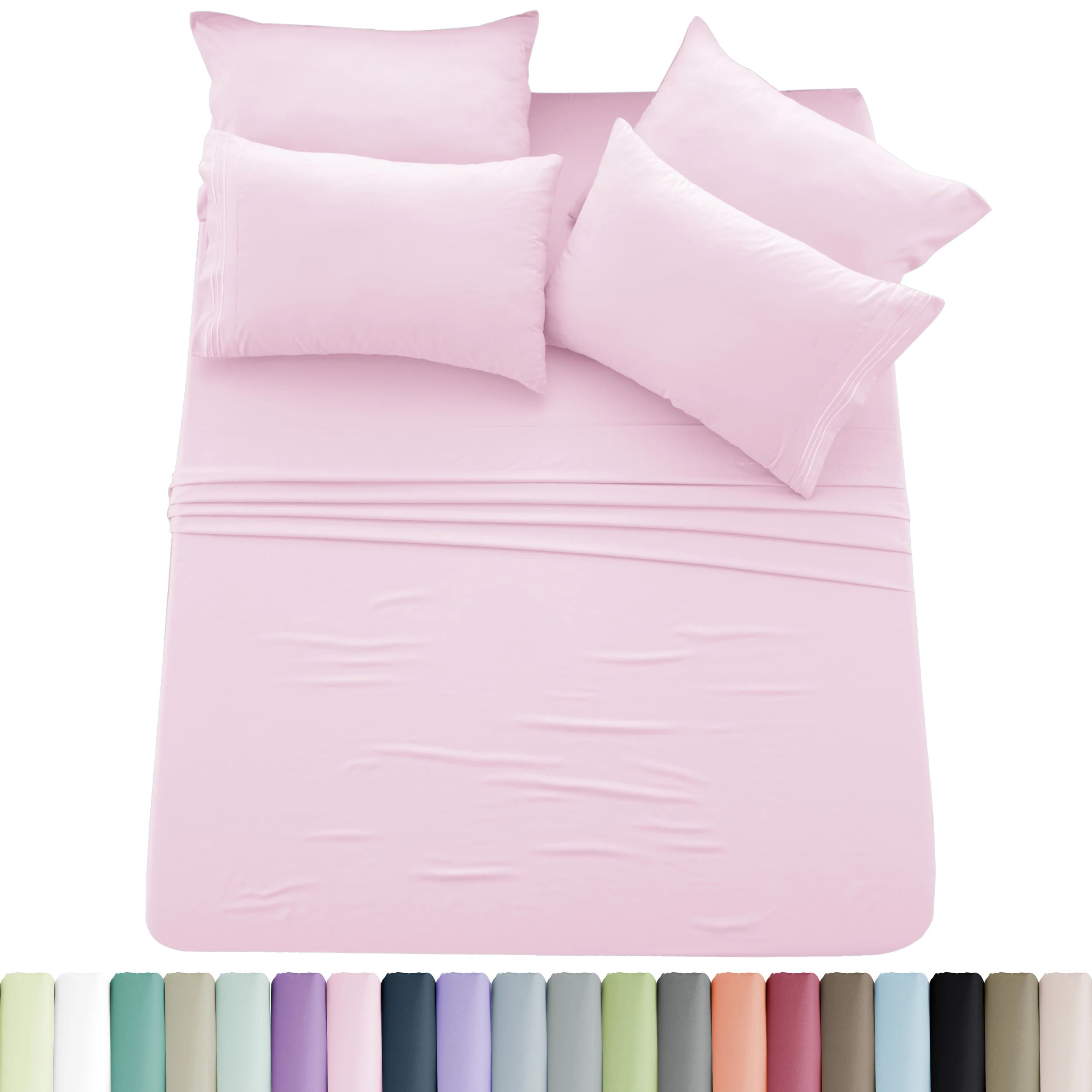 6pc Solid Sheet Set, Microfiber, 2 Pillowcases