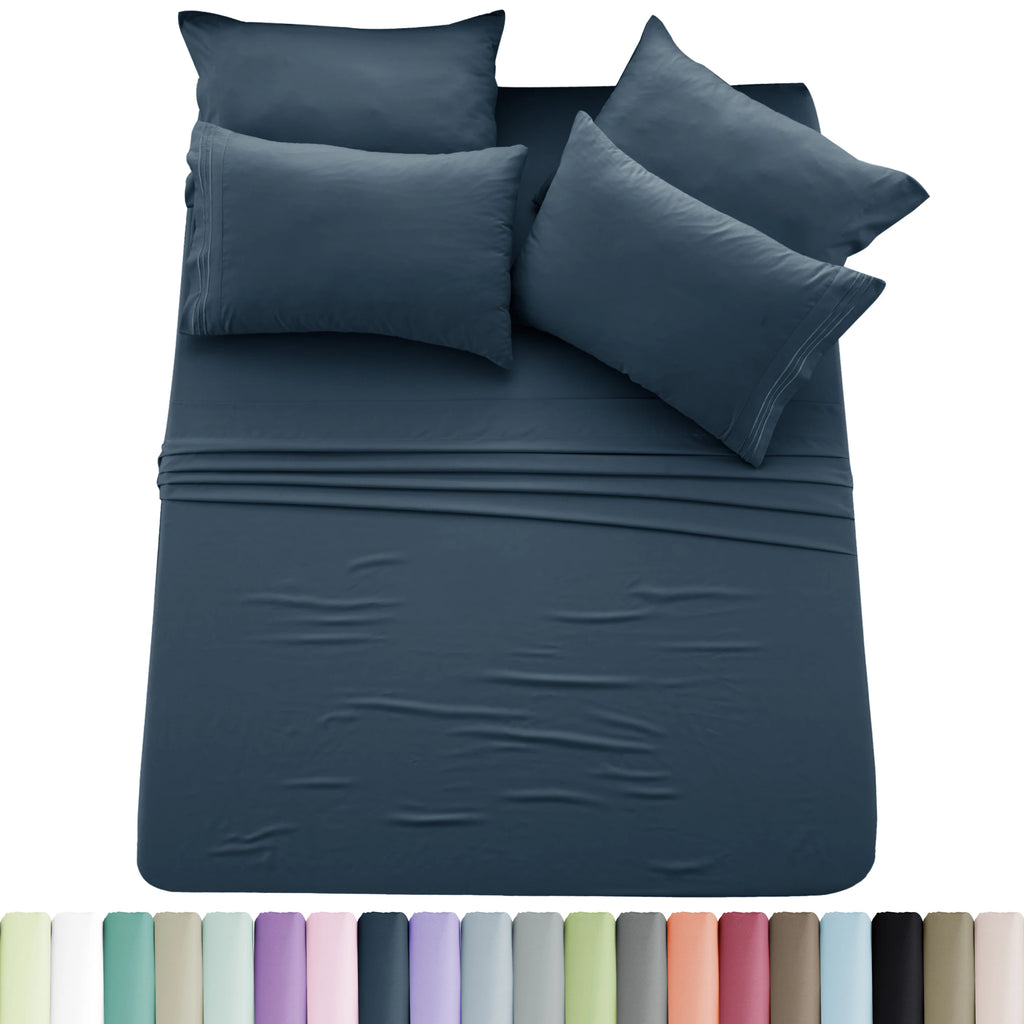6pc Solid Sheet Set, Microfiber, 2 Pillowcases