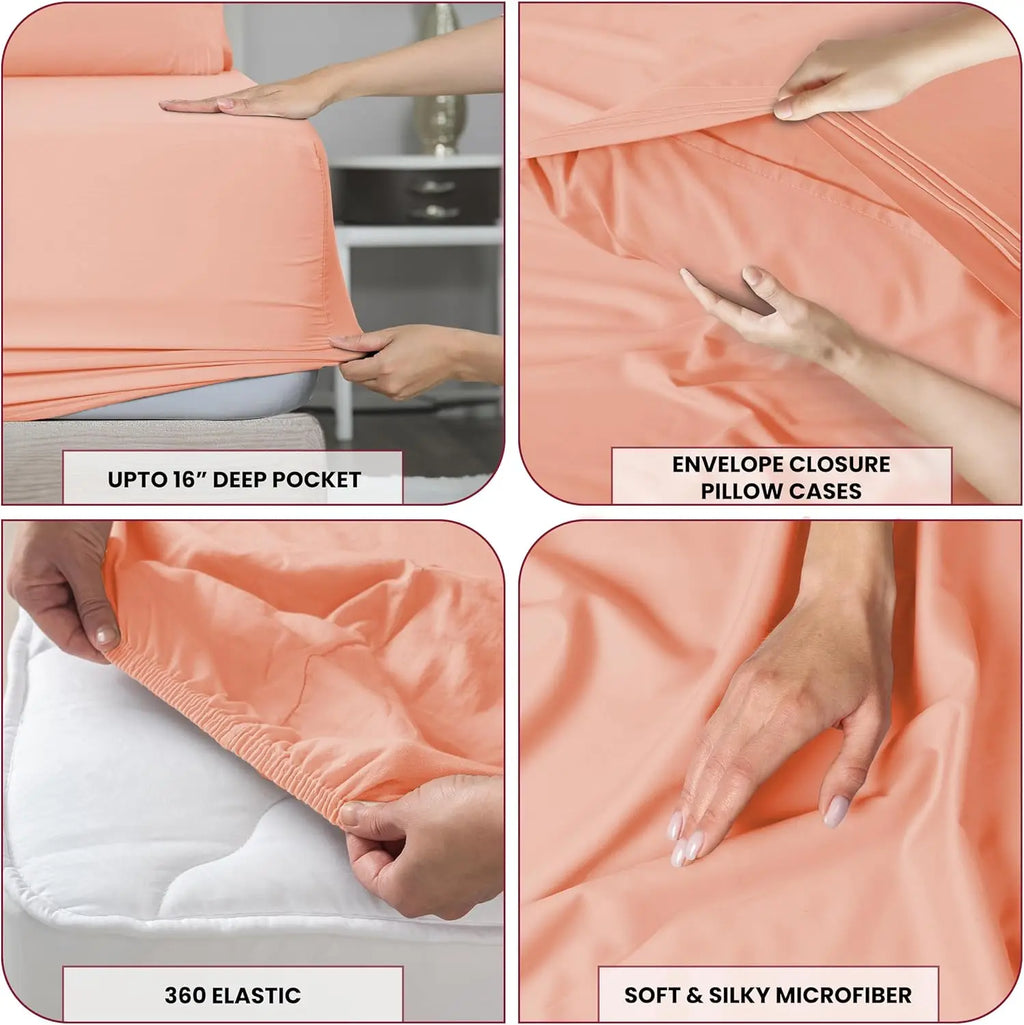 Bed Sheet Set,  4 PC Brushed Microfiber
