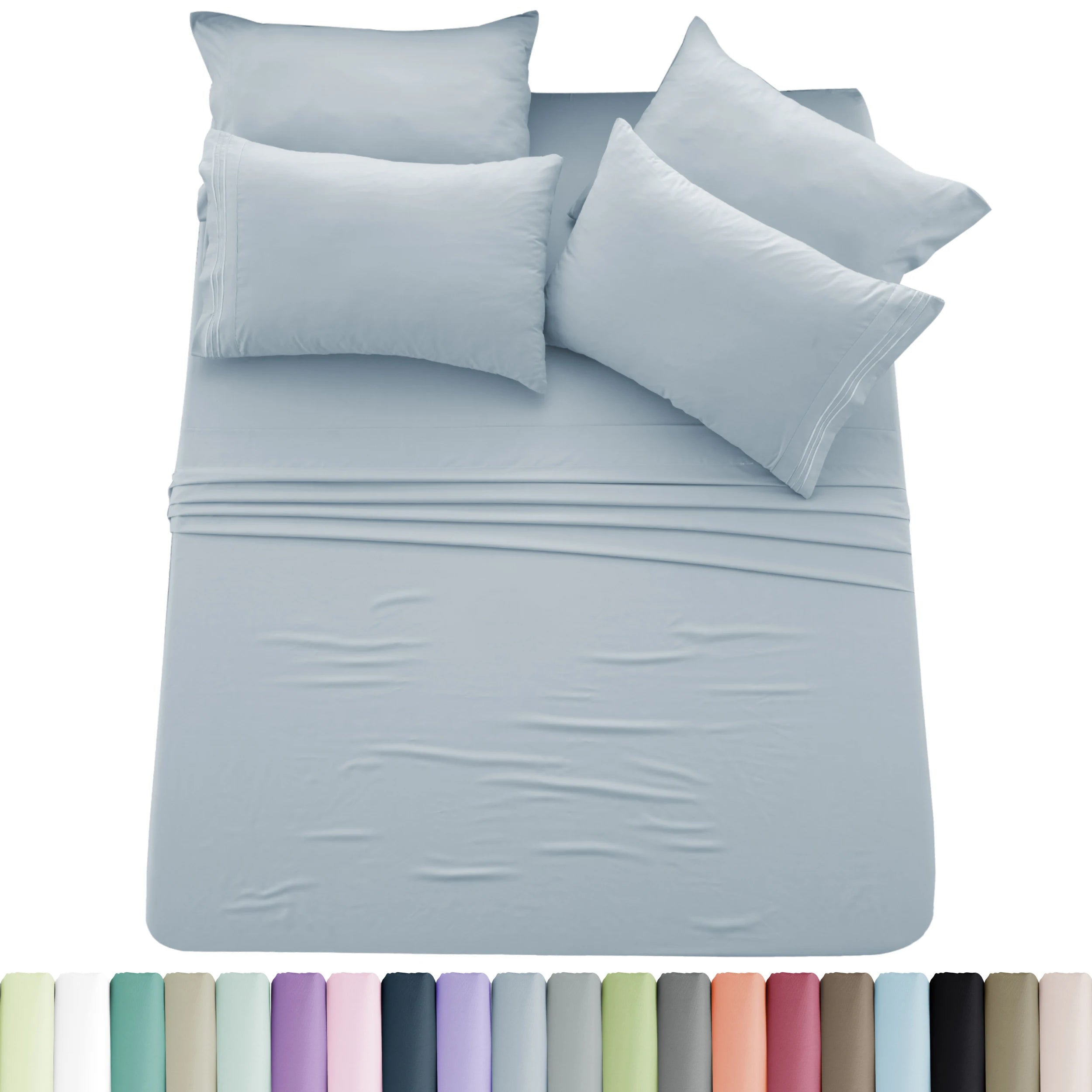 6pc Solid Sheet Set, Microfiber, 2 Pillowcases
