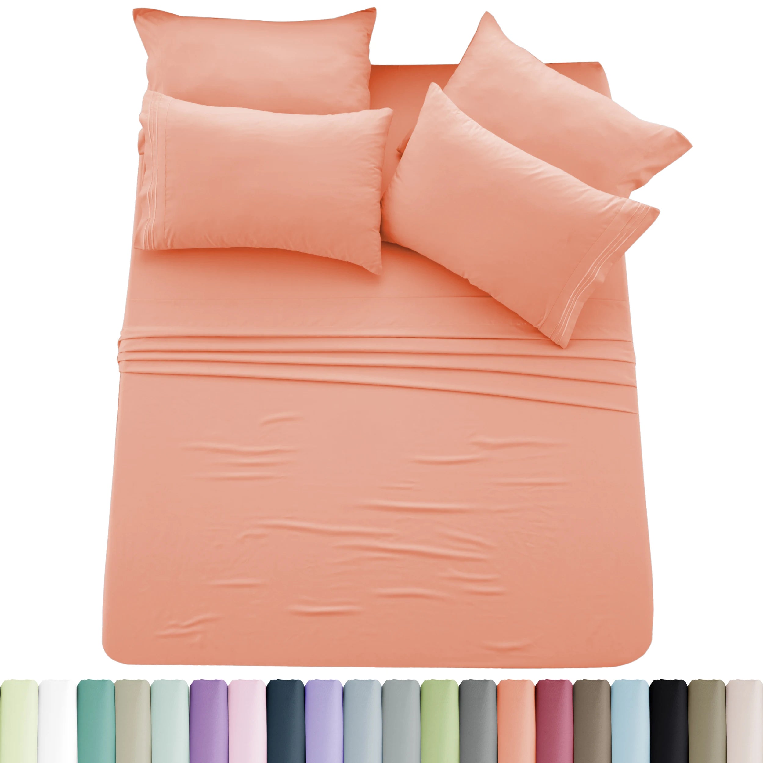 6pc Solid Sheet Set, Microfiber, 2 Pillowcases