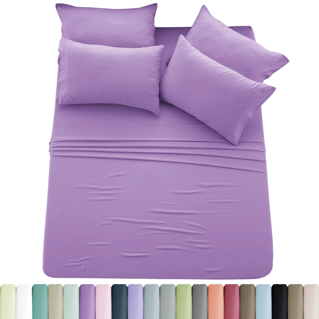 6pc Solid Sheet Set, Microfiber, 2 Pillowcases