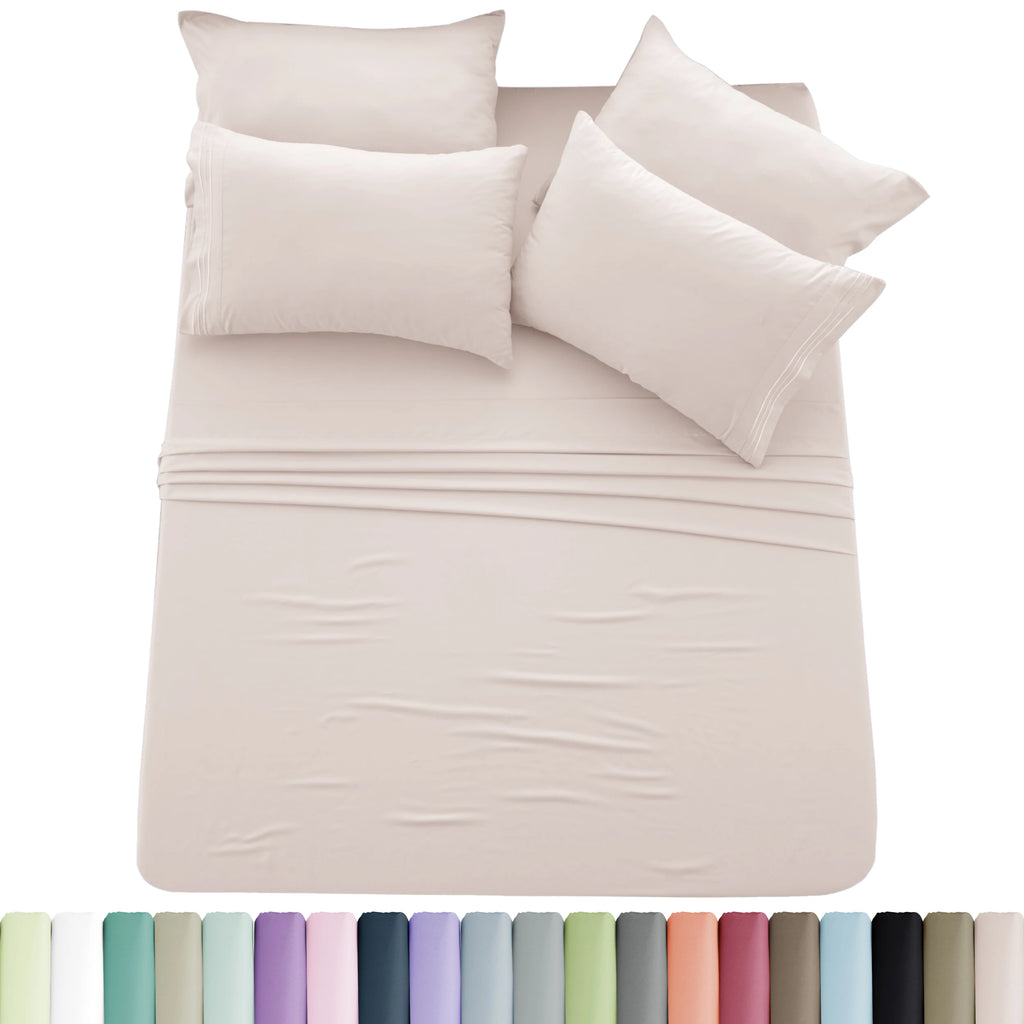 6pc Solid Sheet Set, Microfiber, 2 Pillowcases