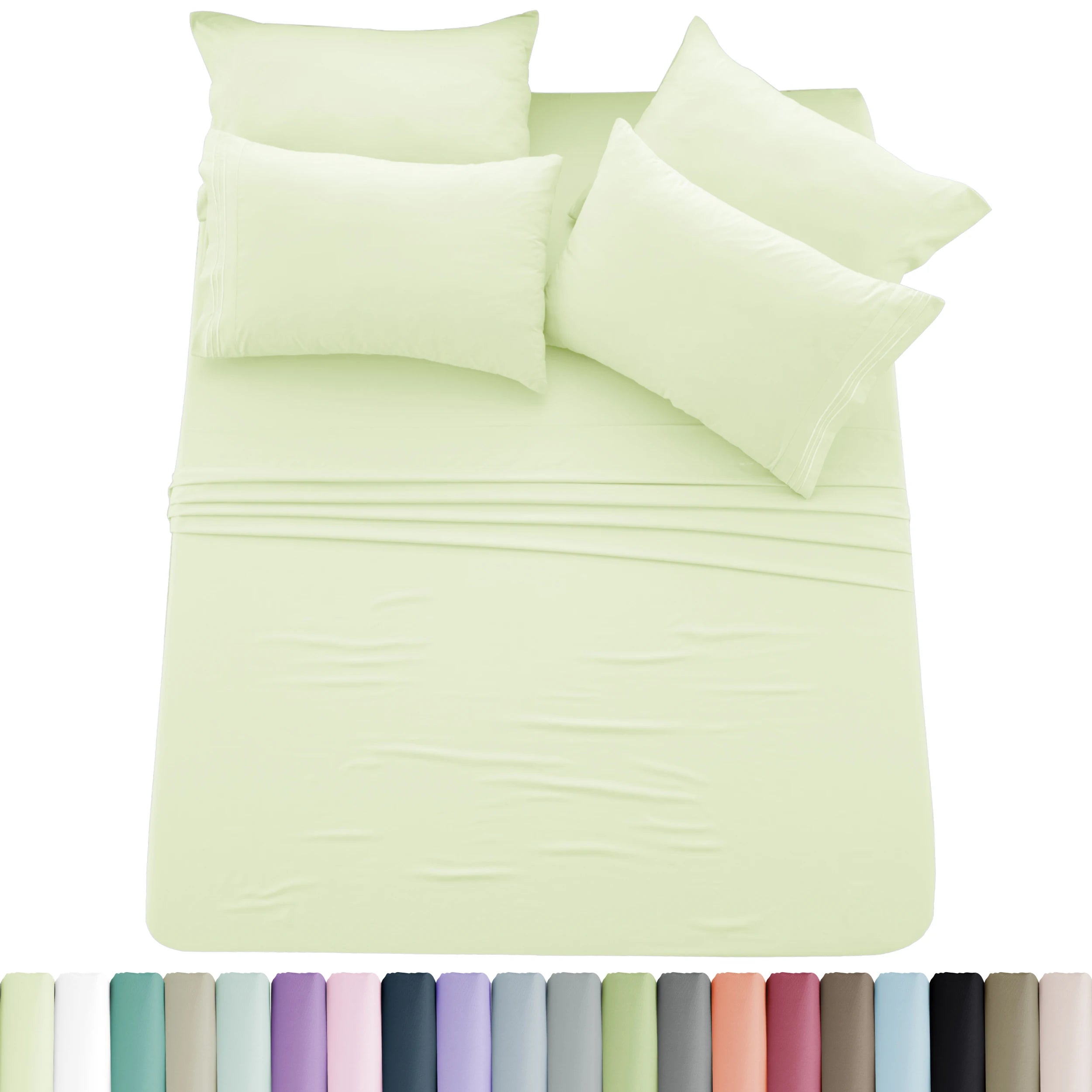6pc Solid Sheet Set, Microfiber, 2 Pillowcases