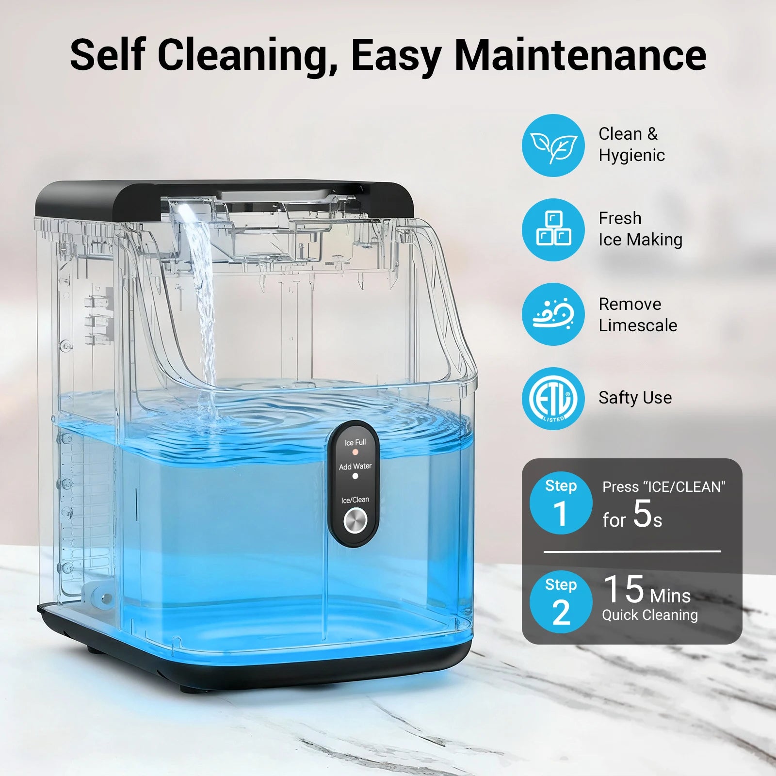 Countertop Self-Cleaning Portable Ice Machine, Ice Scoop