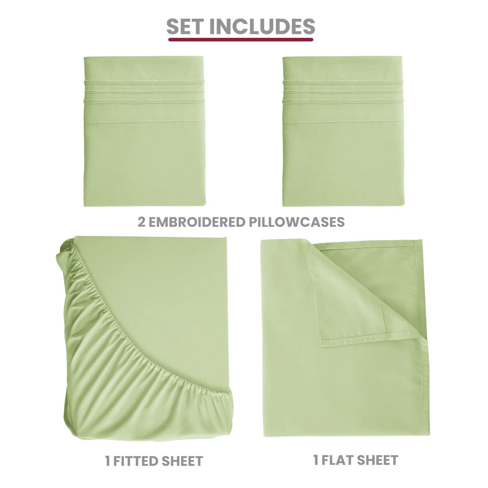 Bed Sheet Set,  4 PC Brushed Microfiber