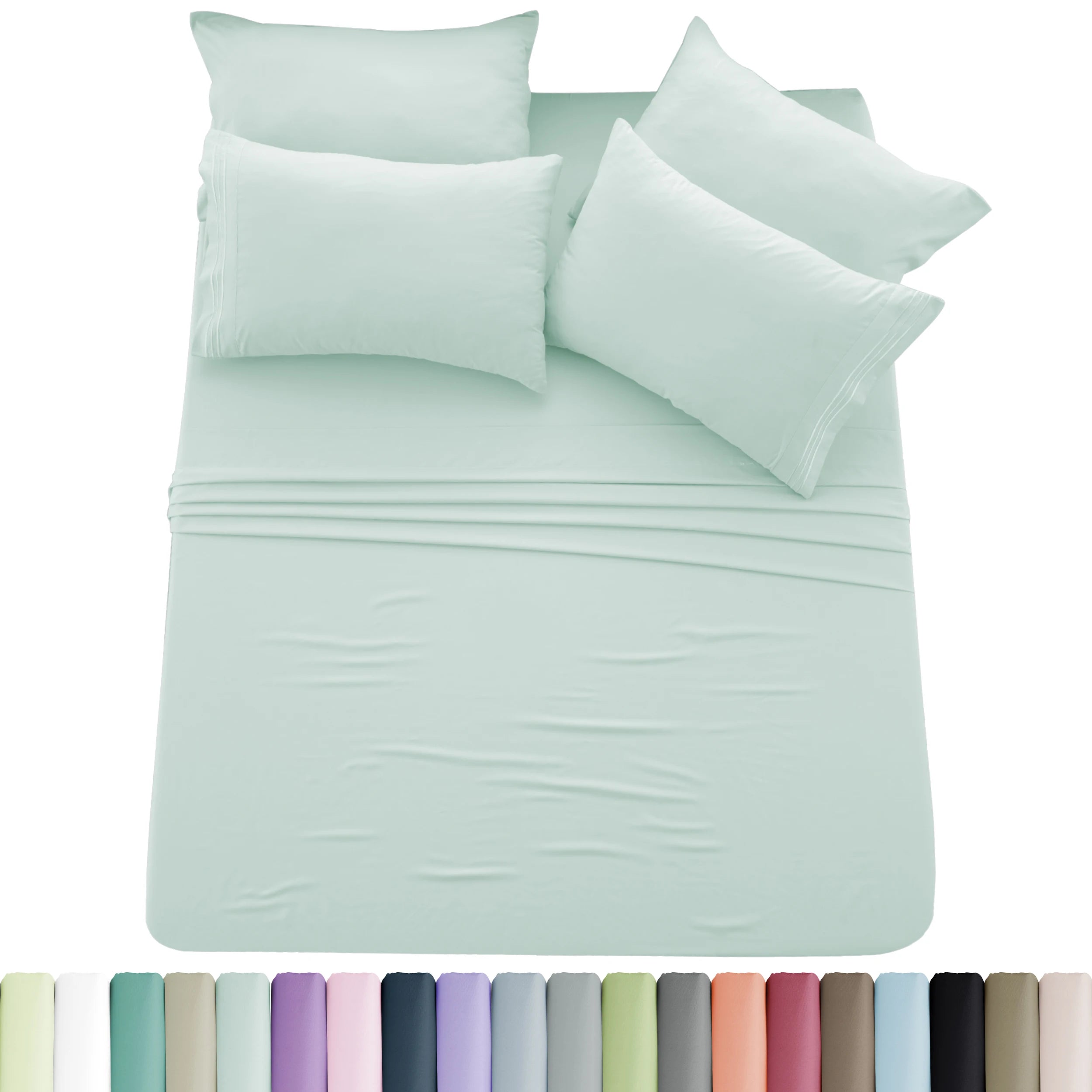 6pc Solid Sheet Set, Microfiber, 2 Pillowcases