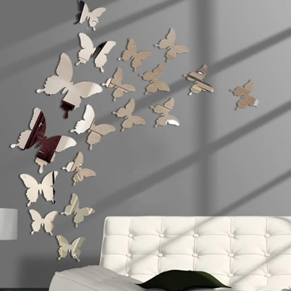 12pcs 3D Butterfly Mirror Wall Decal