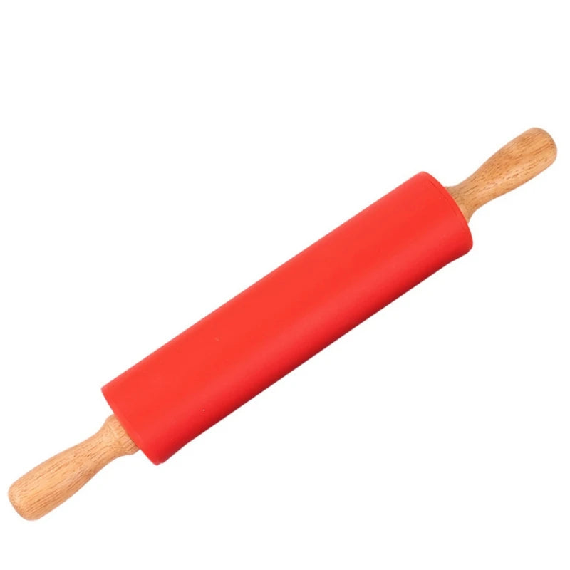 Non-Stick Silicone Rolling Pin Wooden Handle
