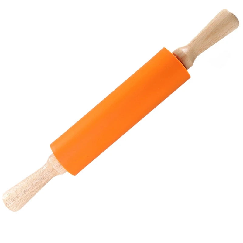 Non-Stick Silicone Rolling Pin Wooden Handle