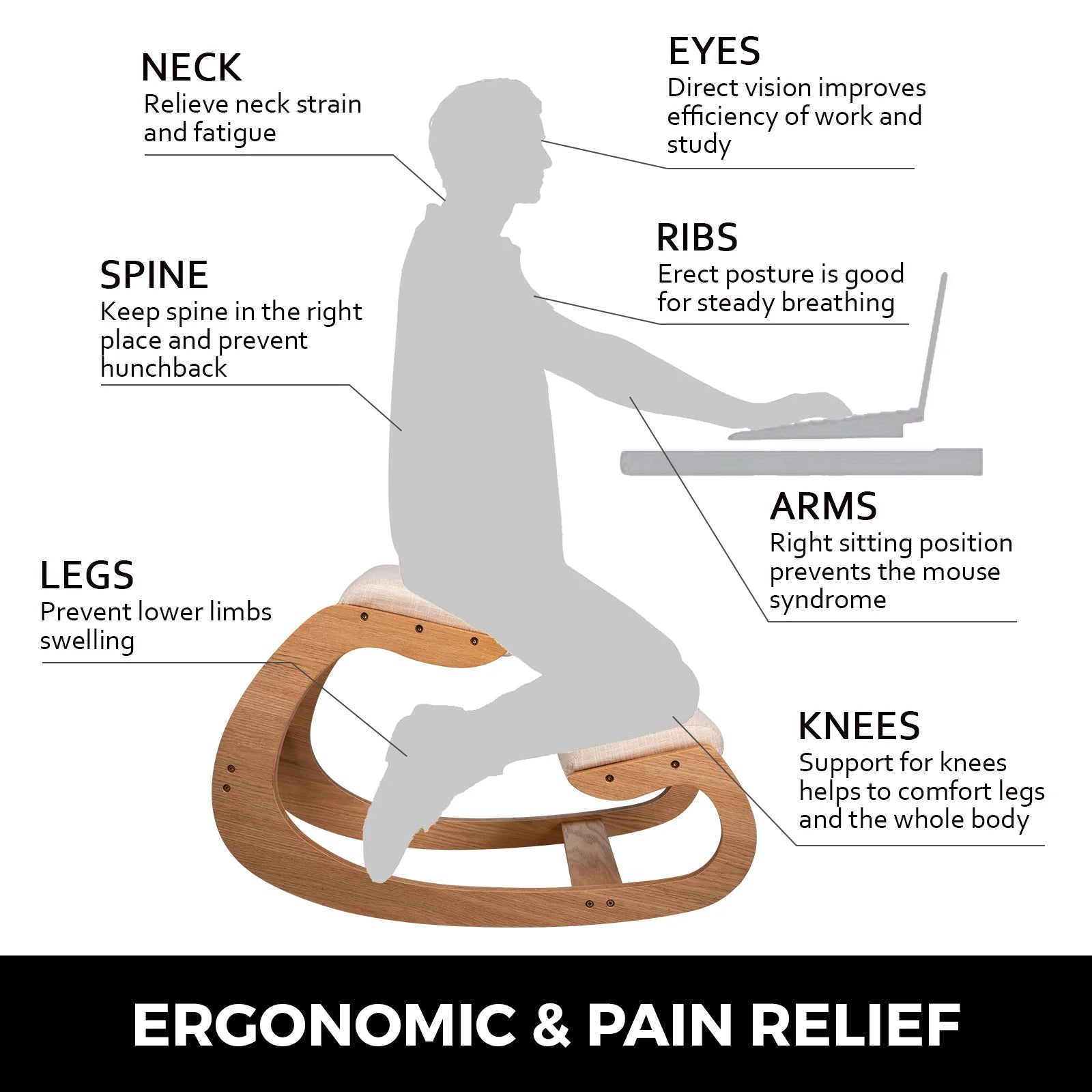 Ergonomic Rocking Wooden Kneeling Stool