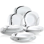 18/36-Pc. Porcelain Ceramic Black Line Plate Set
