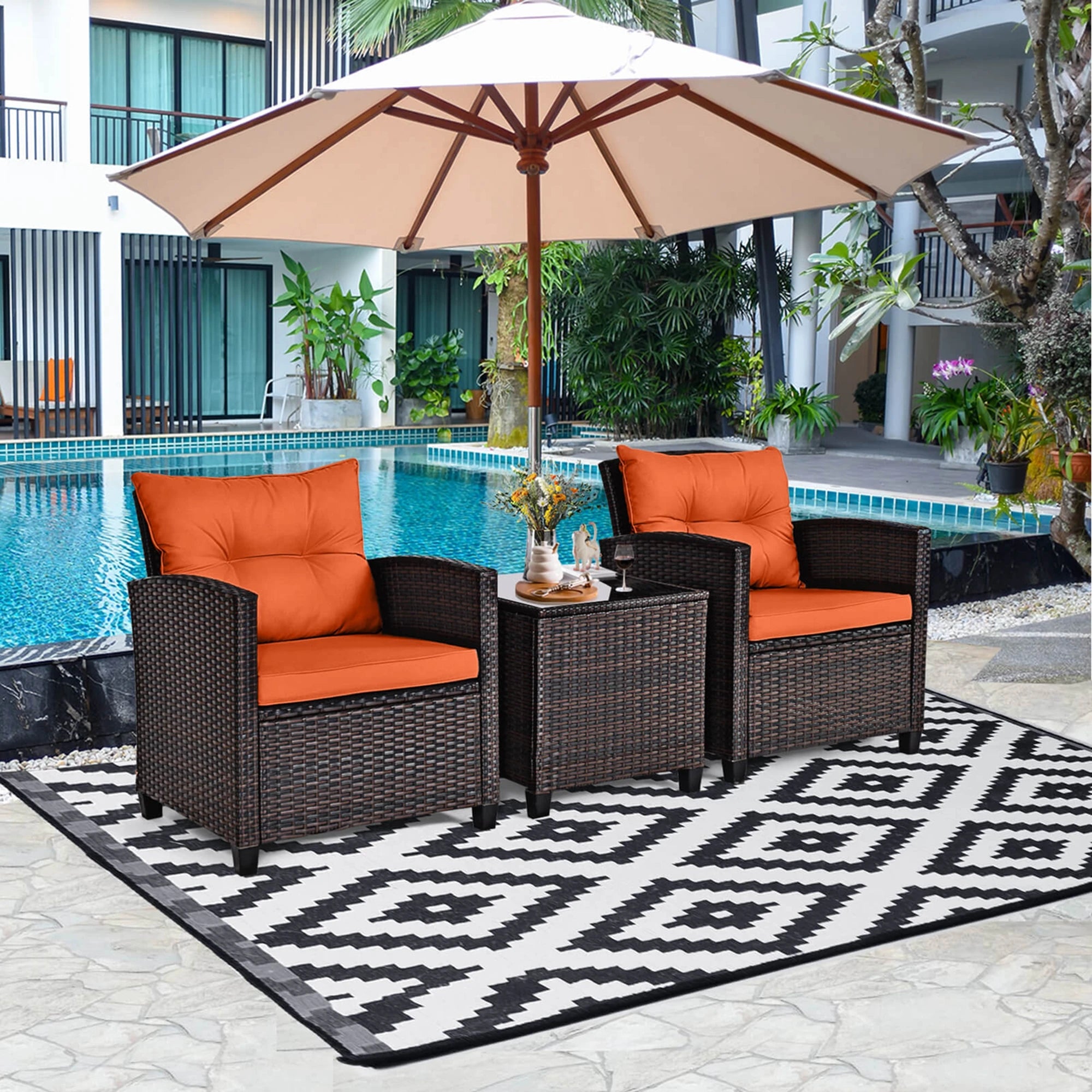3 PC Patio Rattan Set