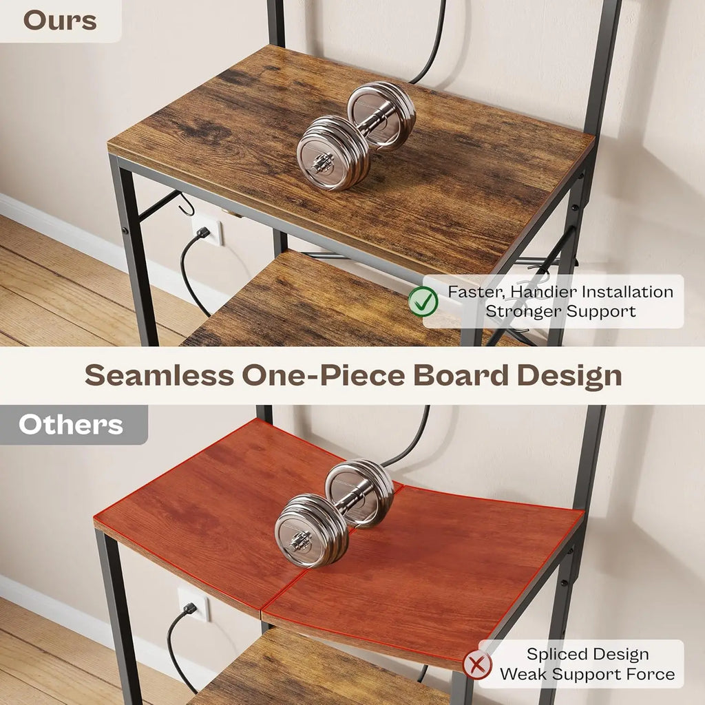 Kitchen Bakers Rack with Power Outlet Brown