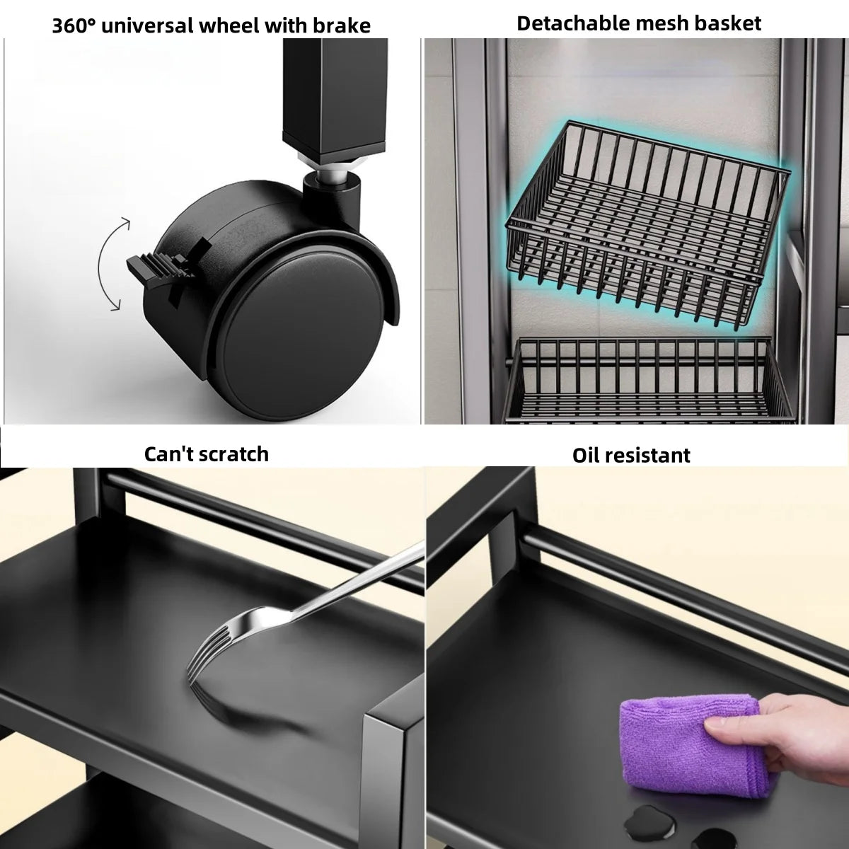 Multi-functional removable cabinet storage rack black