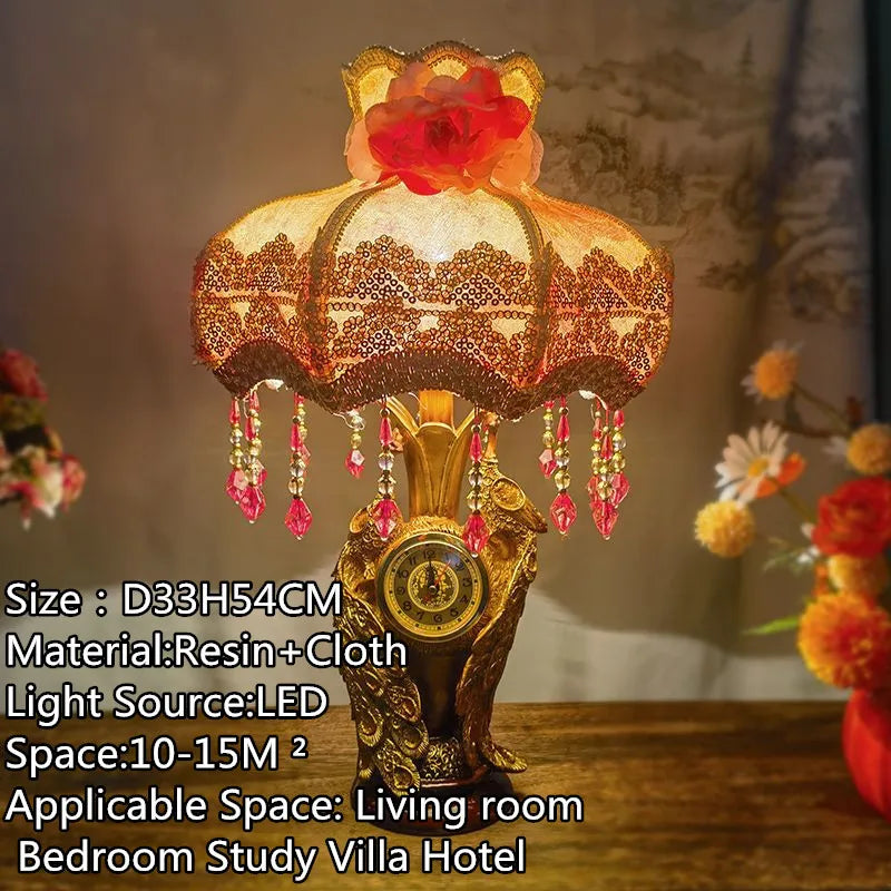 European Clock Peacock Lamp