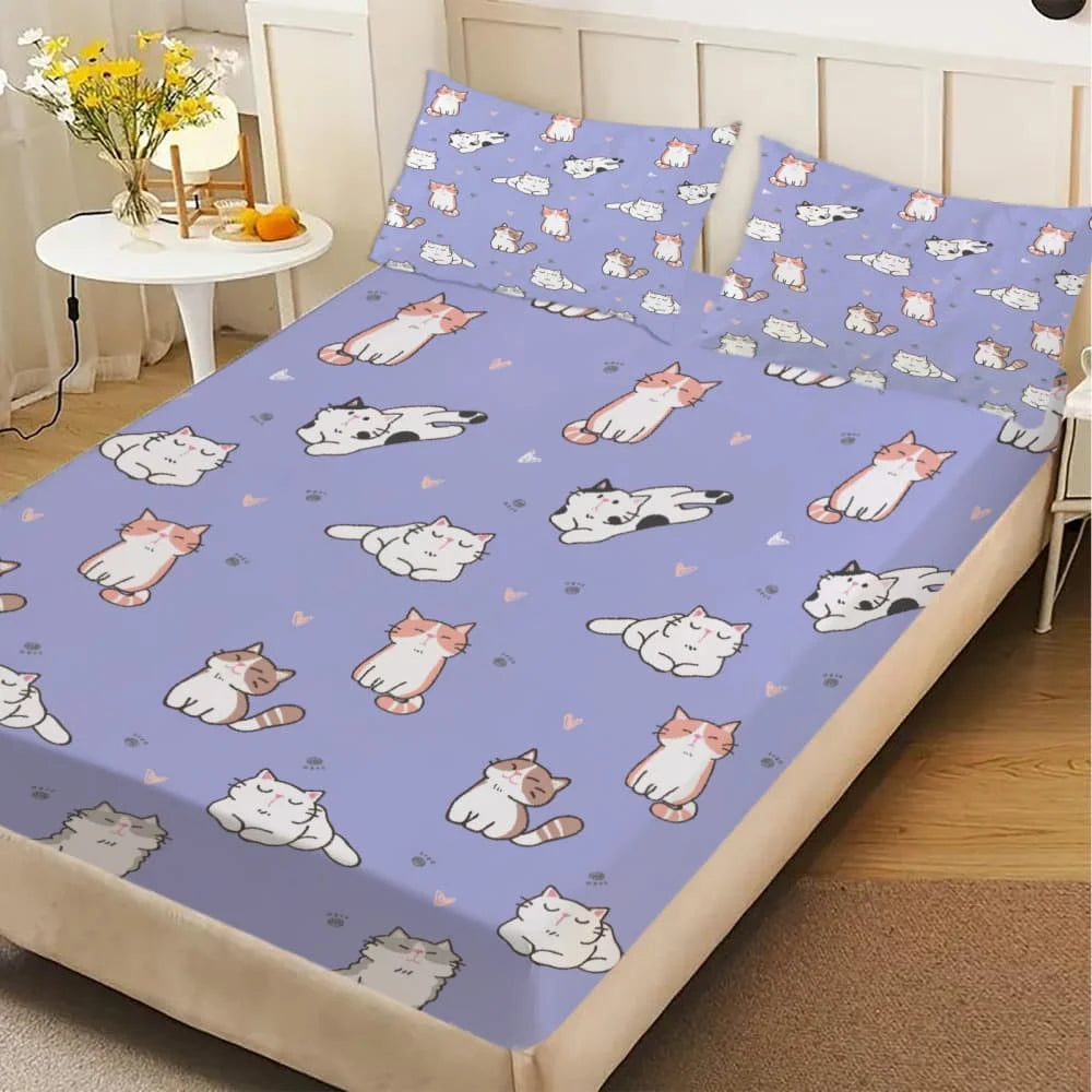 Cartoon Cats Print Fitted Sheet