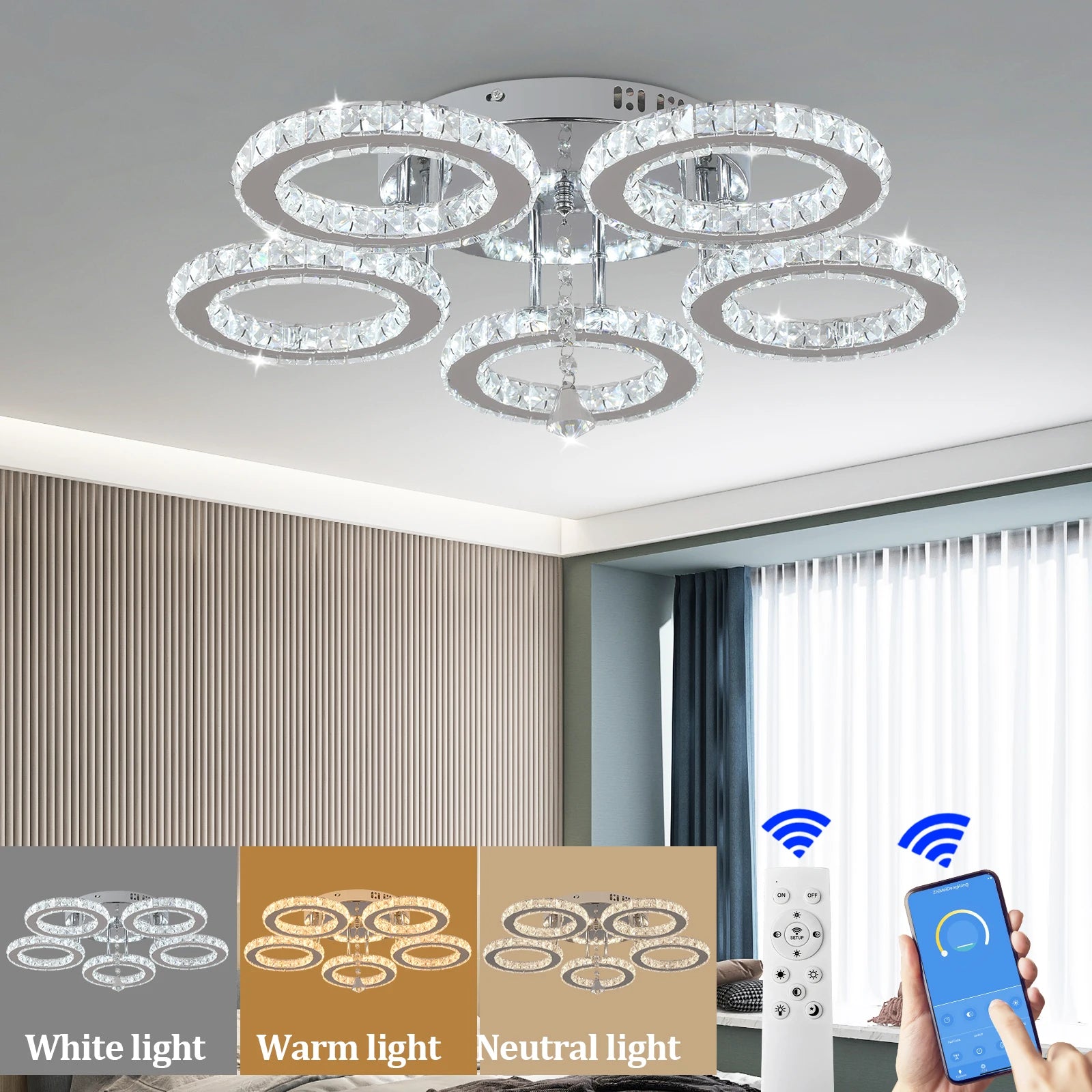 Crystal Led  Remote Control Modern Chandelier