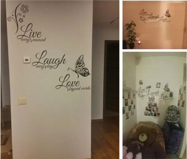 Live, Laugh, Love, Butterfly, Flower, Wall Art Sticker