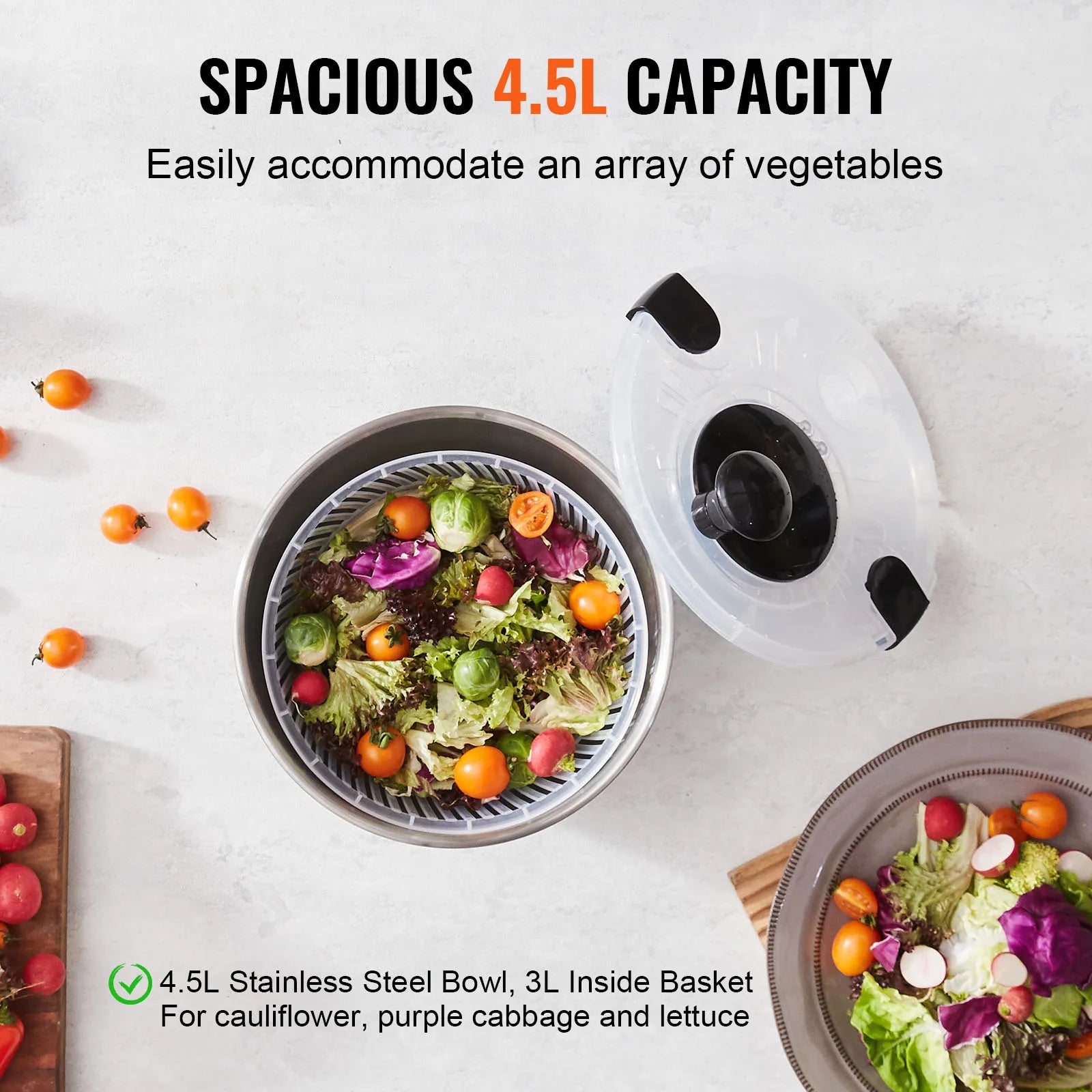 Stainless Steel Salad Spinner 4.75Qt