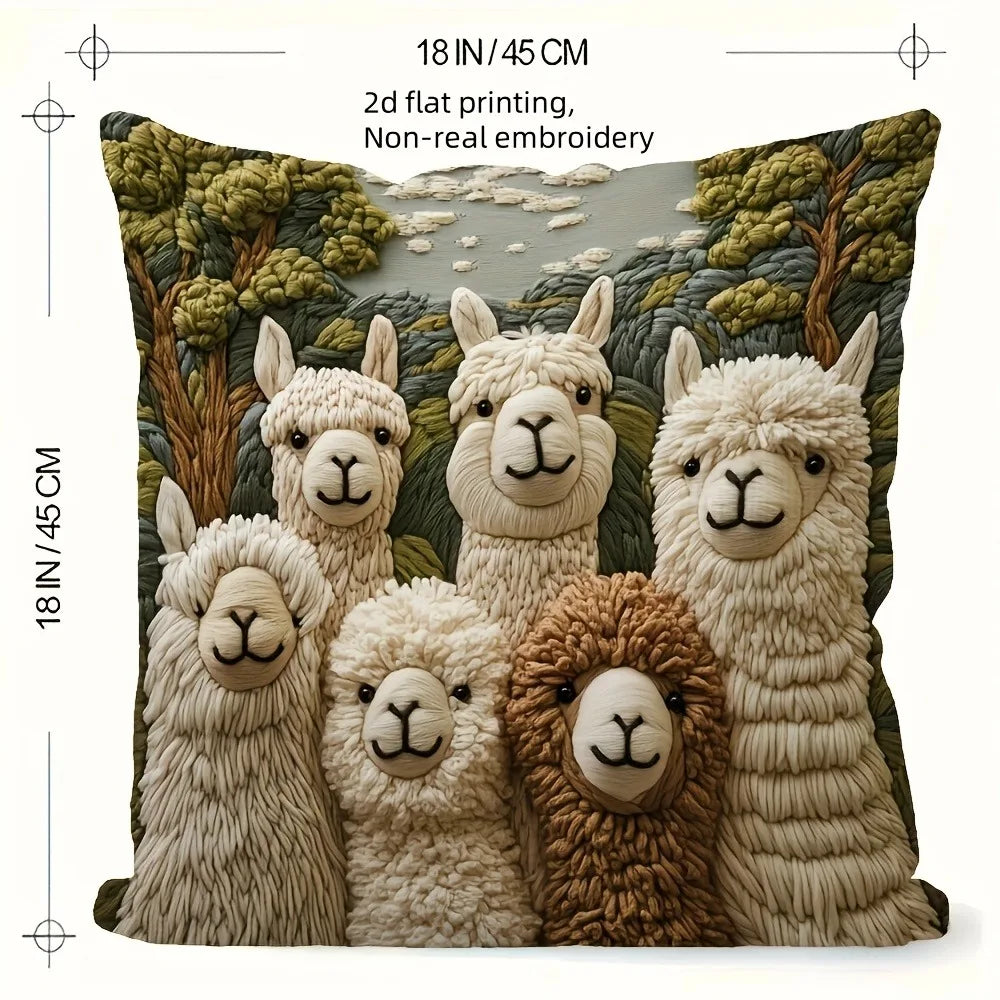 Alpaca Embroidery Pillowcase