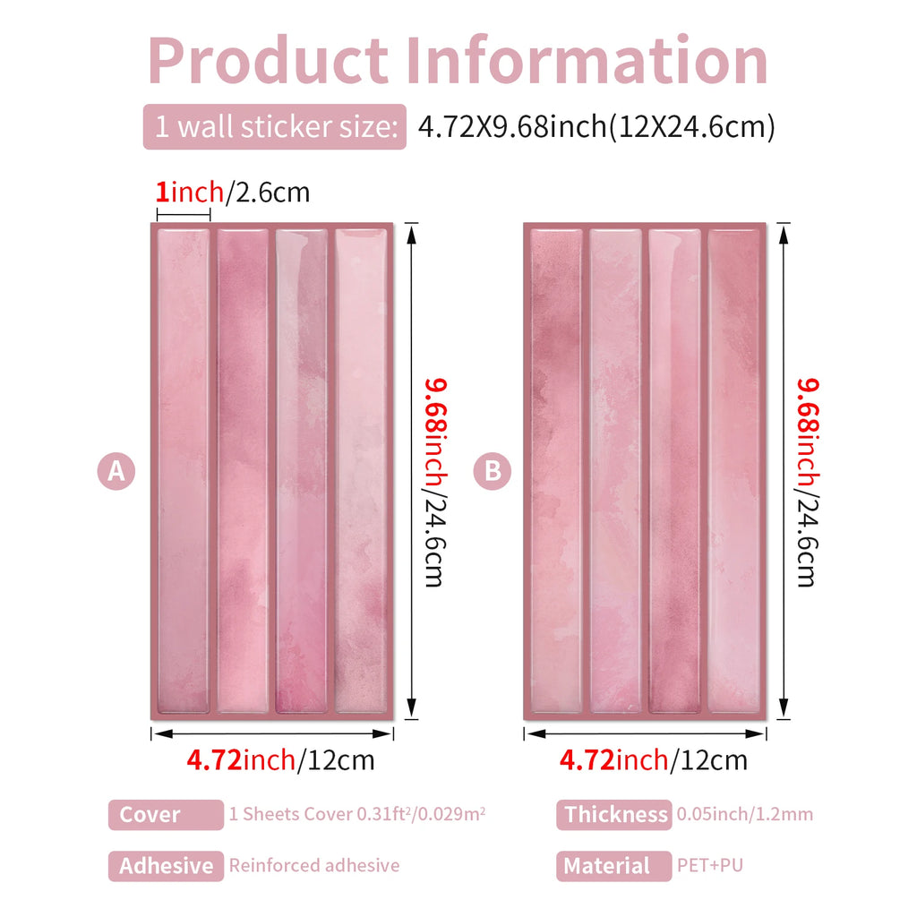 Self adhesive pink wall tiles