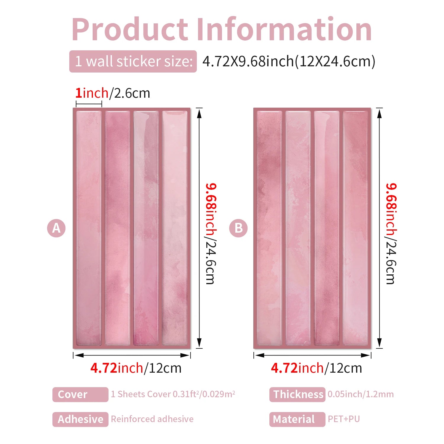 Self adhesive pink wall tiles