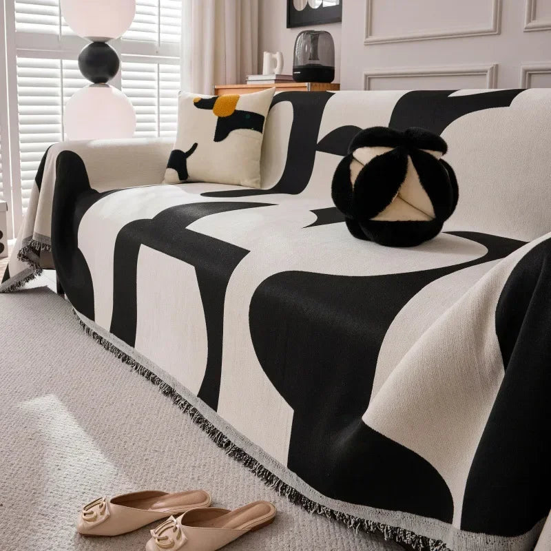 Chenille Sofa Blanket with Tassels
