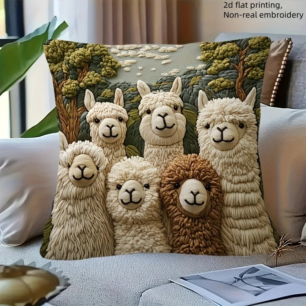 Alpaca Embroidery Pillowcase