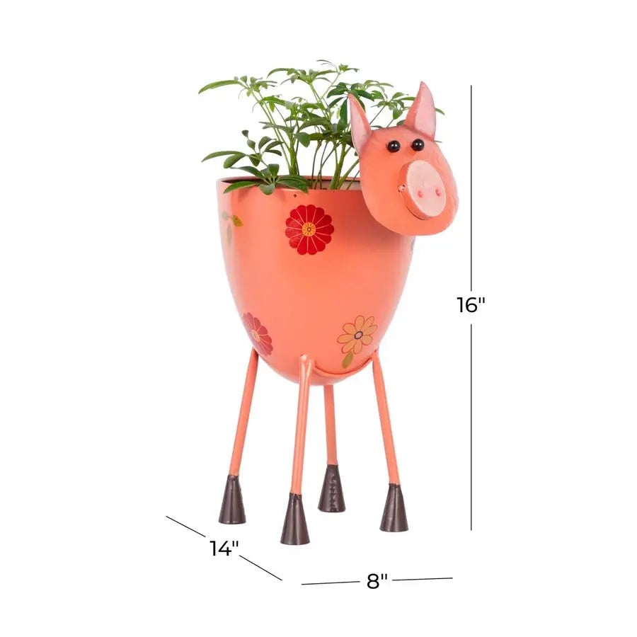 Metal Pig Planter Pot 8 x 14 x 16