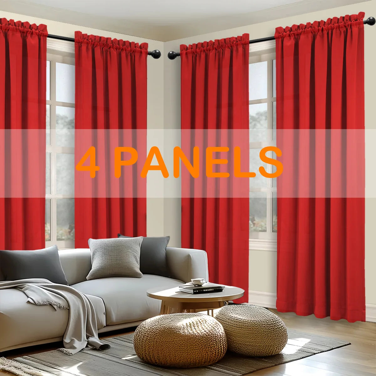 4pcs Light Filtering Curtains - Fade-Resistant, Rod Pocket