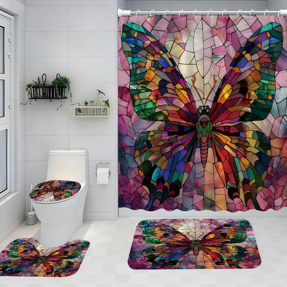 Butterfly  Four-Piece Shower Curtain Set