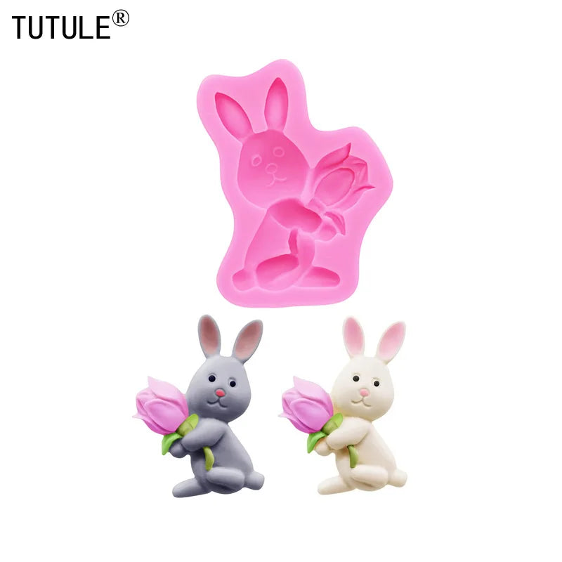 Bunny with flowers Silicone Mold