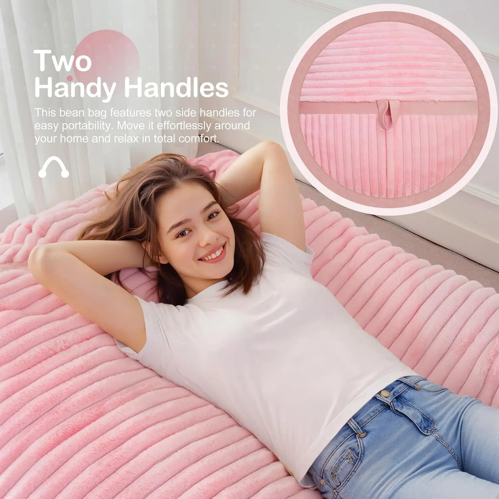 6' Bean Bag Chair, Soft Faux Fur , Pink