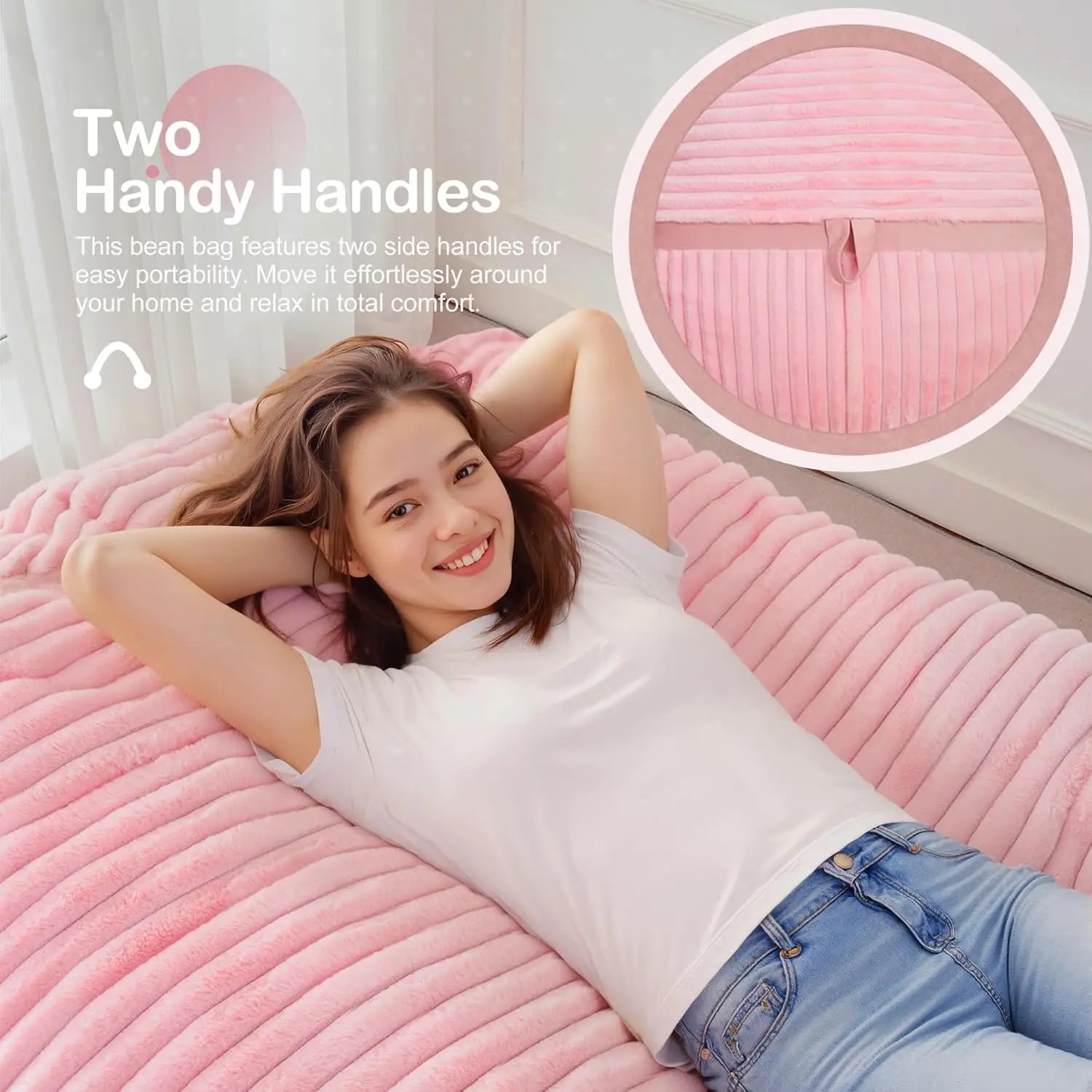 6' Bean Bag Chair, Soft Faux Fur , Pink