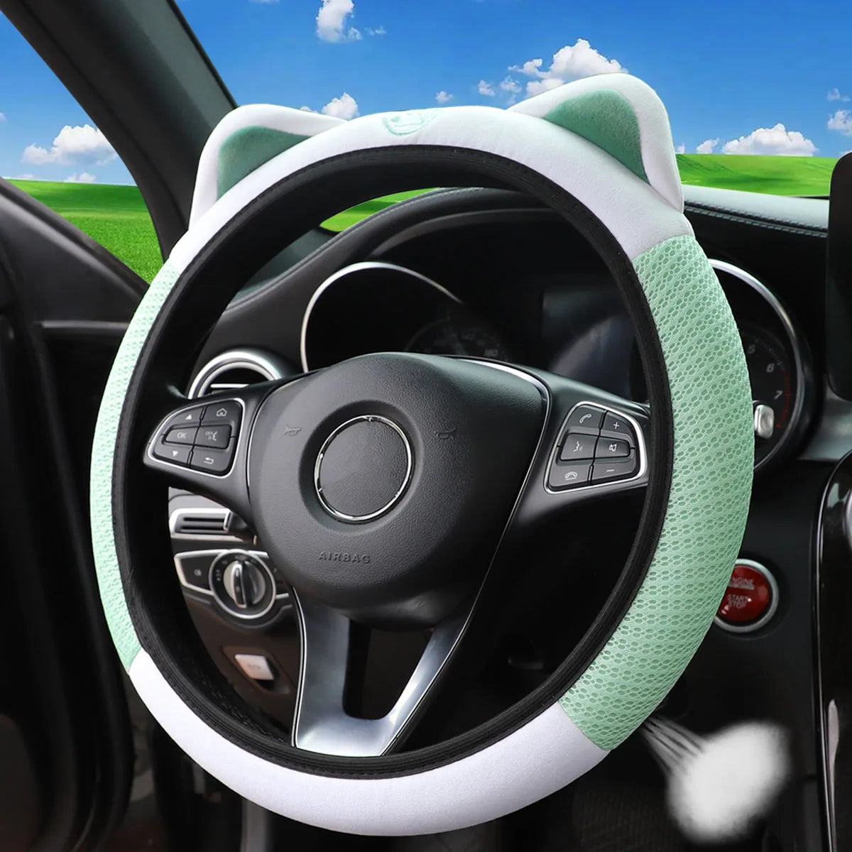 Mesh Cloth Kitten Steering Wheel Cover