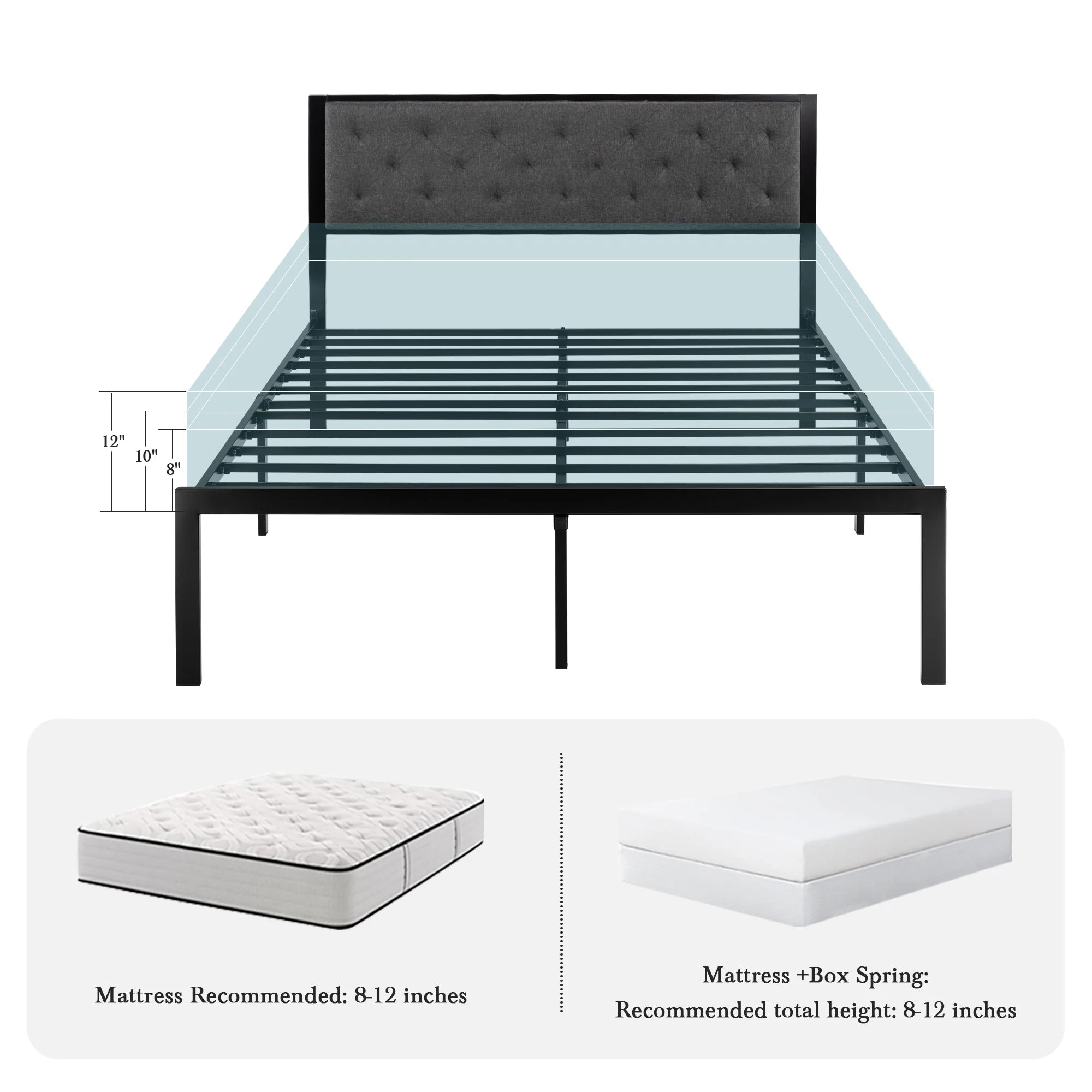 HOOMIC Metal Bed Frame Upholstered  Headboard