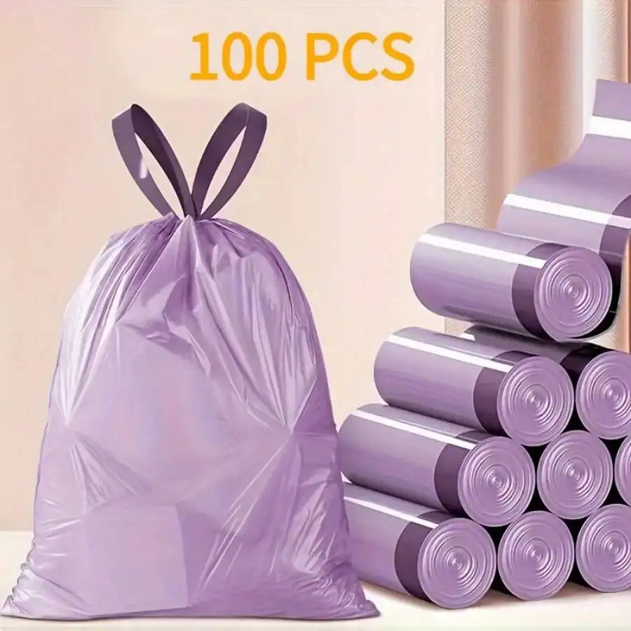 100pcs Portable Purple Drawstring  Trash Bags