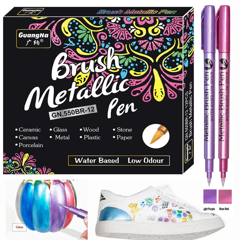 12 Colors Brush Metallic Paint Markers