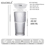 20 oz Ribbed Glass Tumblers/ Lids/Straws