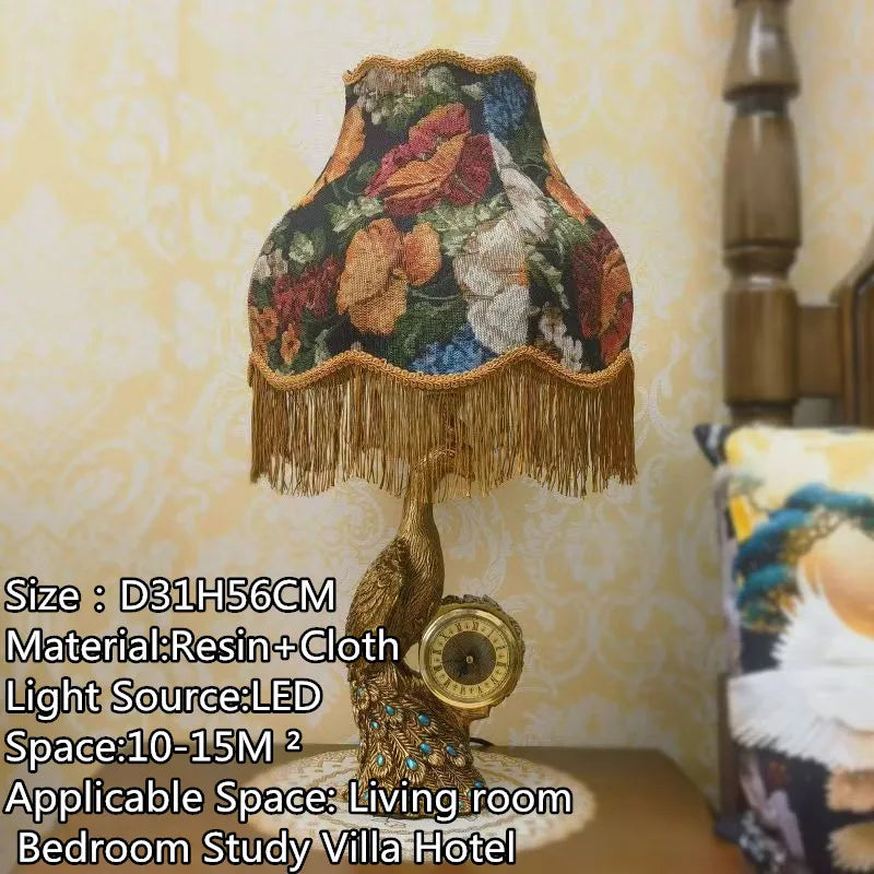 European Clock Peacock Lamp