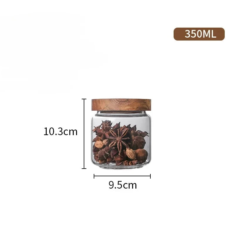 Wood Lid Glass Airtight Canister Set